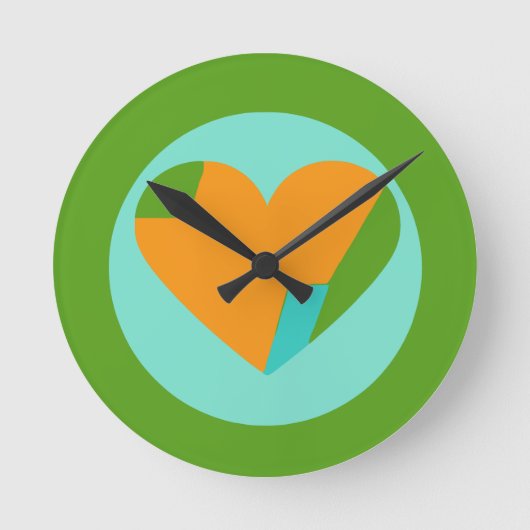Abstract Heart Green Teal Orange Circle Ronde Klok (Voorkant)