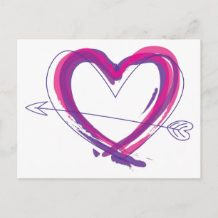 Abstract heart in purple and pink briefkaart