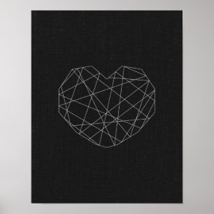 Abstract heart print. Black and white. Modern love Poster
