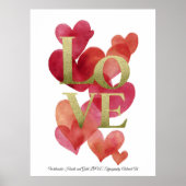 Abstract Hearts and Gold LOVE Typography Art  Poster (Voorkant)