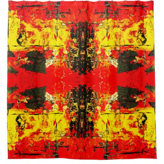 Abstract hedendaags rood geel zwart glitter douchegordijn (Voorkant)