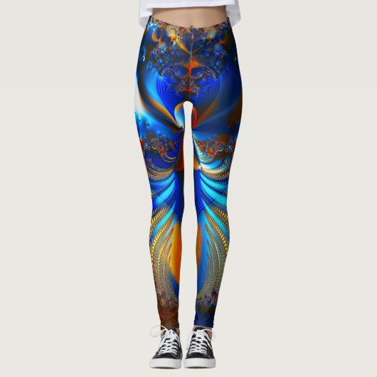 Abstract Helblauw en Oranje fractal Leggings (Voorkant)