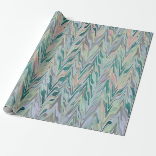 Abstract Herringbone - blauwgroen Cadeaupapier (Uitgerold)