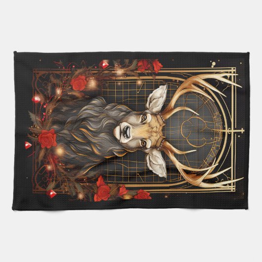 Abstract hertenhert hert moderne gewei bloemkrans theedoek (Horizontaal)