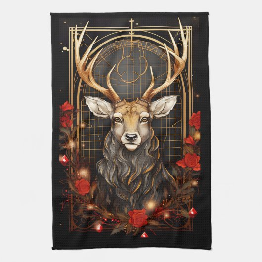 Abstract hertenhert hert moderne gewei bloemkrans theedoek (Verticaal)