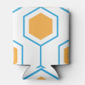 Abstract hexagon geometrisch patroon in oranje blu blikjeskoeler (Achterkant)