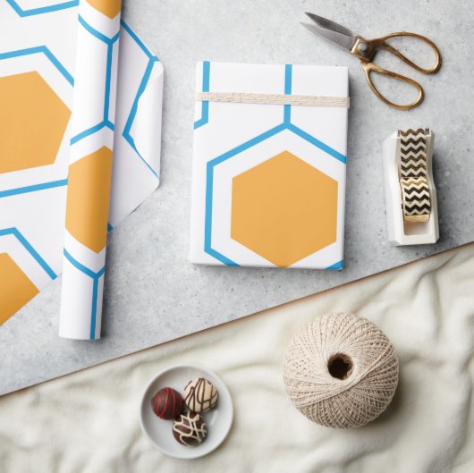 Abstract hexagon geometrisch patroon in oranje blu cadeaupapier (Crafts)