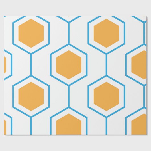 Abstract hexagon geometrisch patroon in oranje blu cadeaupapier (Vlak)