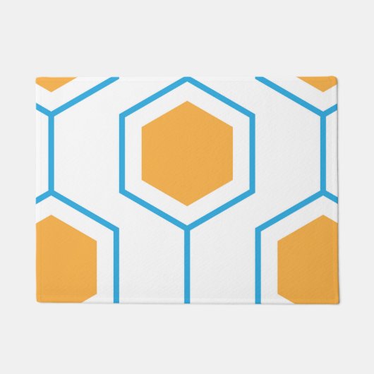 Abstract hexagon geometrisch patroon in oranje blu deurmat (Voorkant)