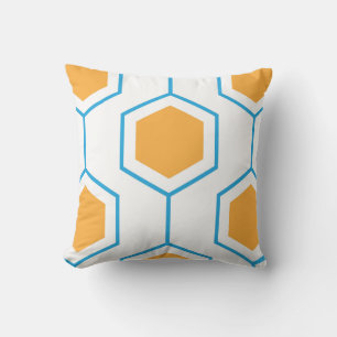 Abstract hexagon geometrisch patroon in oranje blu kussen
