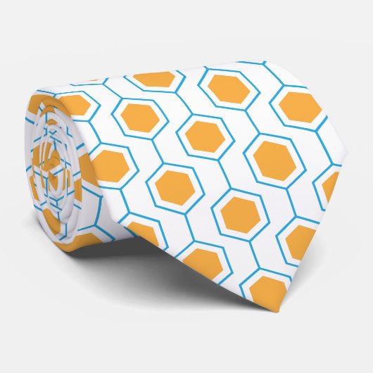 Abstract hexagon geometrisch patroon in oranje blu stropdas (Opgerold)