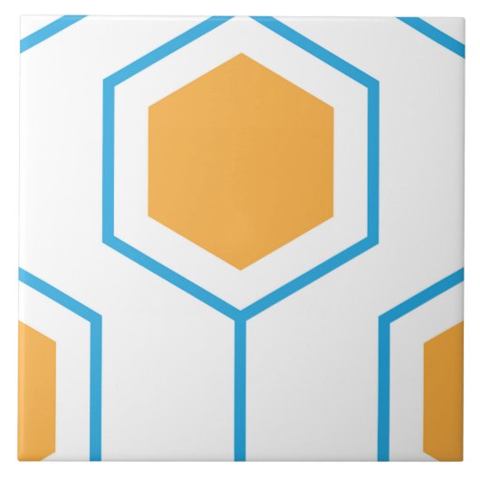 Abstract hexagon geometrisch patroon in oranje blu tegeltje (Voorkant)