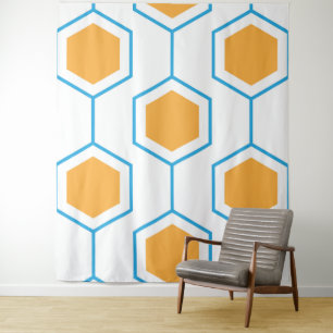 Abstract hexagon geometrisch patroon in oranje blu wandkleed