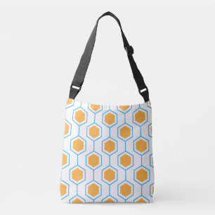 Abstract hexagon patroon in oranje blauw crossbody tas