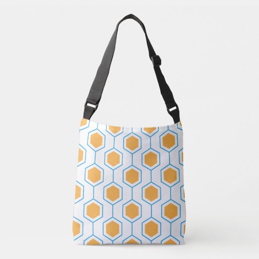 Abstract hexagon patroon in oranje blauw crossbody tas (Voorkant)