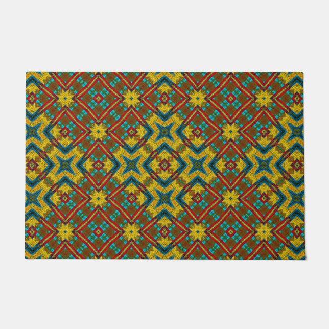 Abstract Hippie Boho Patroon Rustiek Aards Tribal Deurmat (Voorkant)