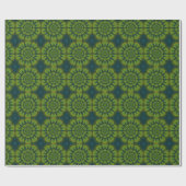 Abstract Hippie Groen & Marineblauw Bloemen Etnisc Cadeaupapier (Vlak)