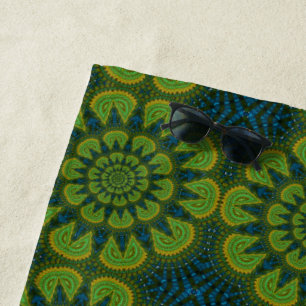 Abstract Hippie Groen & Marineblauw Bloemen Etnisc Strandlaken
