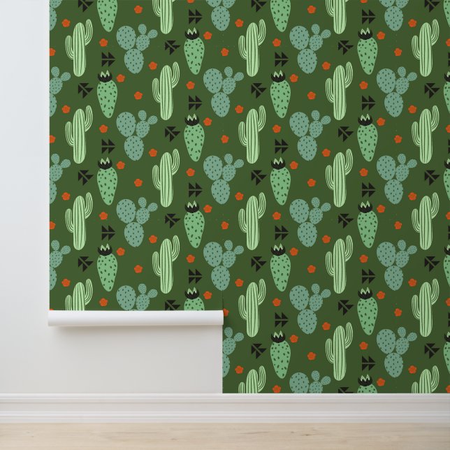 Abstract Hipster Cactus Desert Patroon Behang (Applicatie)