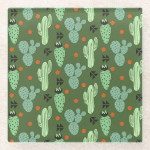 Abstract Hipster Cactus Desert Patroon Glazen Onderzetter