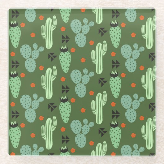 Abstract Hipster Cactus Desert Patroon Glazen Onderzetter (Voorkant)
