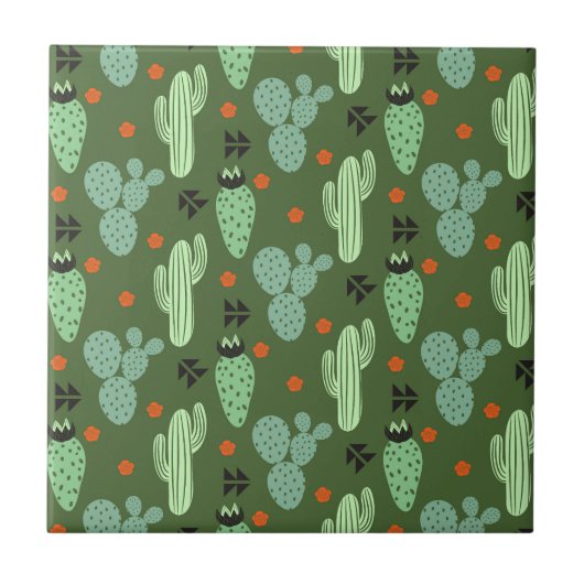 Abstract Hipster Cactus Desert Patroon Tegeltje (Voorkant)
