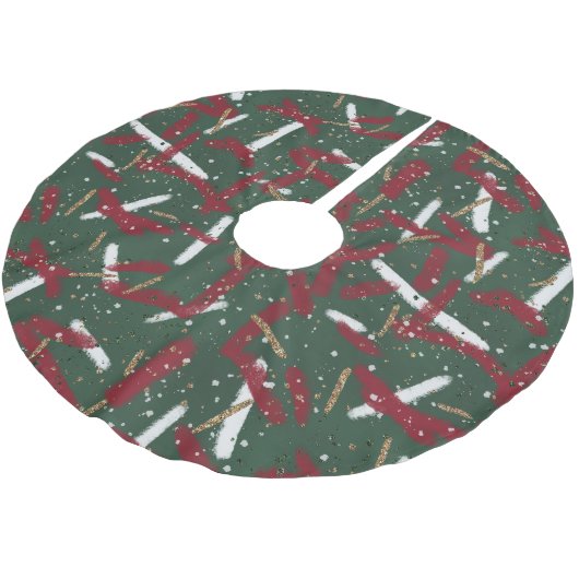 Abstract Holiday Splashes in Red, White & Gold Kerstboom Rok (Gekanteld)