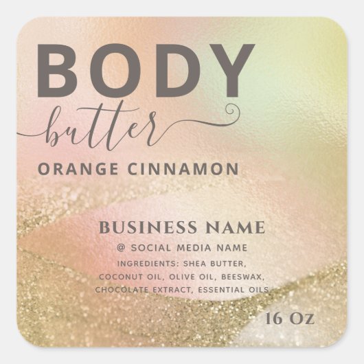 Abstract holografisch goud modern manuscriptproduc vierkante sticker (Voorkant)