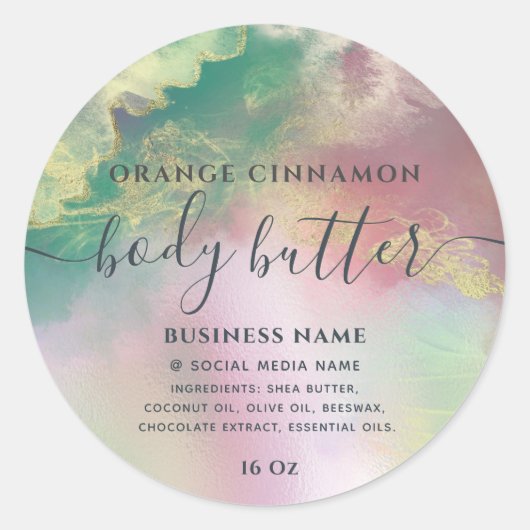 Abstract holografisch goud modern scriptproduct ronde sticker (Voorkant)