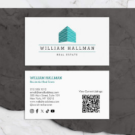 Abstract Home Logo Blauwgroen/Wit QR-code Visitekaartje