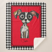 Abstract Hondenzwarte houndstooth Sherpa Deken (Voorkant)