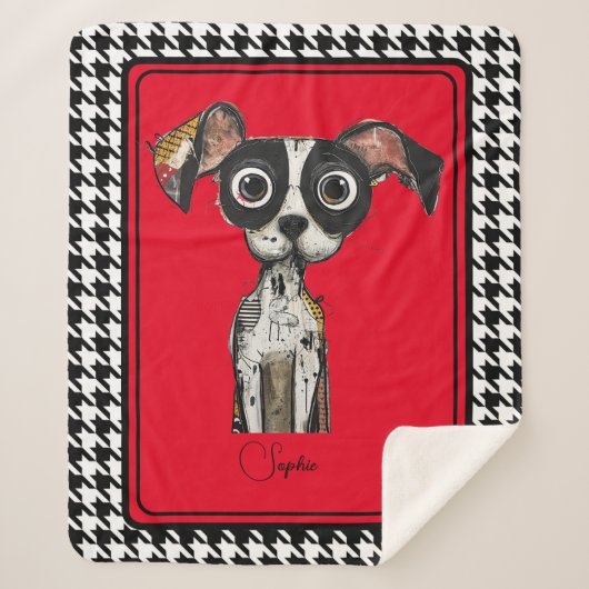 Abstract Hondenzwarte houndstooth Sherpa Deken (Voorkant)