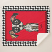 Abstract Hondenzwarte houndstooth Sherpa Deken (Voorkant (horizontaal))