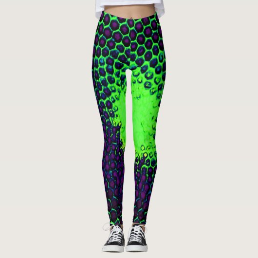 Abstract Honeycomb Design green en paars Leggings (Voorkant)