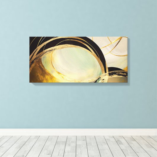 Abstract horizontaal canvas met gouden effect (Insitu (Houten vloer))