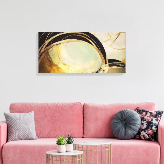 Abstract horizontaal canvas met gouden effect (Insitu (Woonkamer))