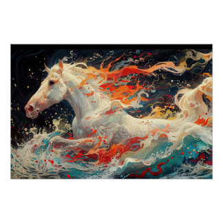 Abstract horse mural on vibrant brick canvas. Gene Perfect Poster