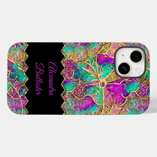 Abstract Hot Pink Paars Gold Case-Mate iPhone Case (Achterkant (horizontaal))