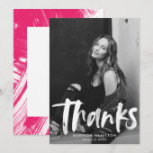 Abstract Hot Roze Brushtrokes Foto Afstuderen Bedankkaart (Voorkant / Achterkant)