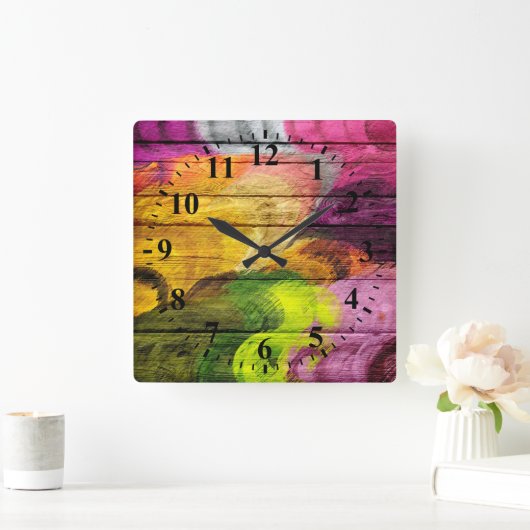 Abstract hout Schilderen #7 Vierkante Klok (Huis)