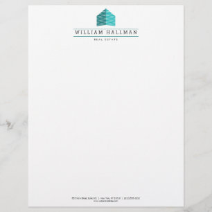 Abstract Huis Logo Blauwgroen/Wit Gepersonaliseerd Briefhoofd