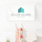 Abstract Huis Logo Blauwgroen/Wit Spandoek (Insitu)