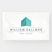 Abstract Huis Logo Blauwgroen/Wit Spandoek (Horizontaal)
