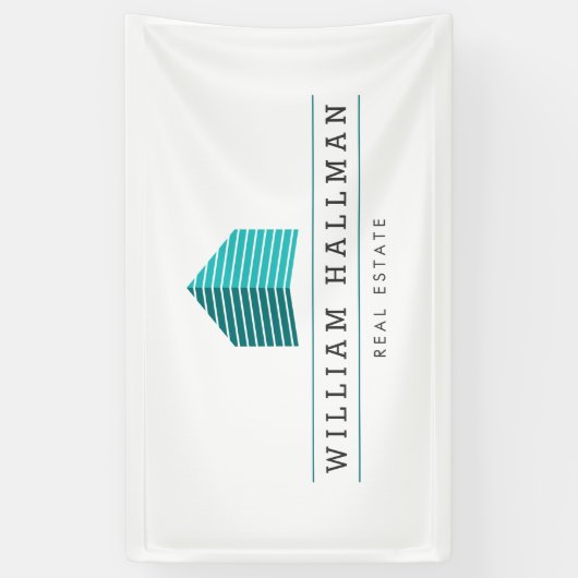 Abstract Huis Logo Blauwgroen/Wit Spandoek (Verticaal)