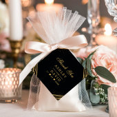 Abstract huwelijk met zwarte en goudgeometrie bedankjes labels