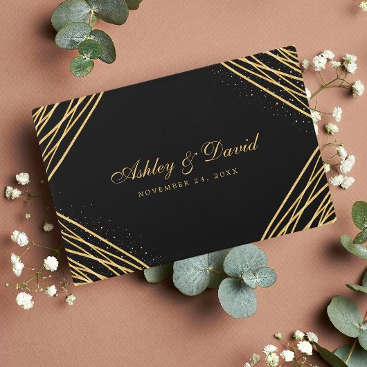 Abstract  huwelijk met zwarte en goudgeometrie gastenboek