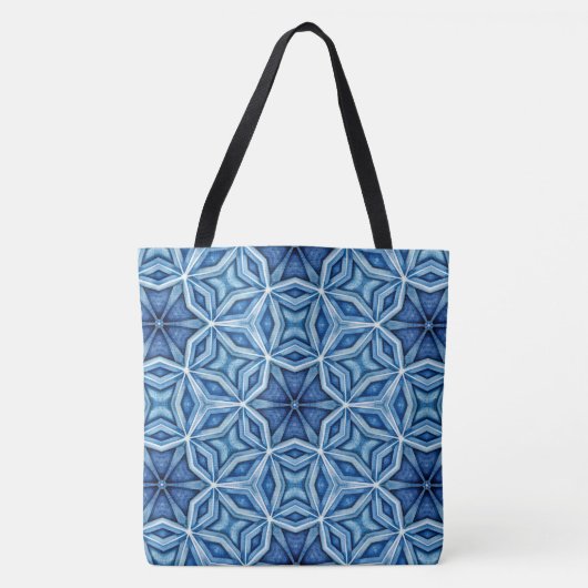 Abstract ijzig blauw kristalpatroon tote bag (Voorkant)