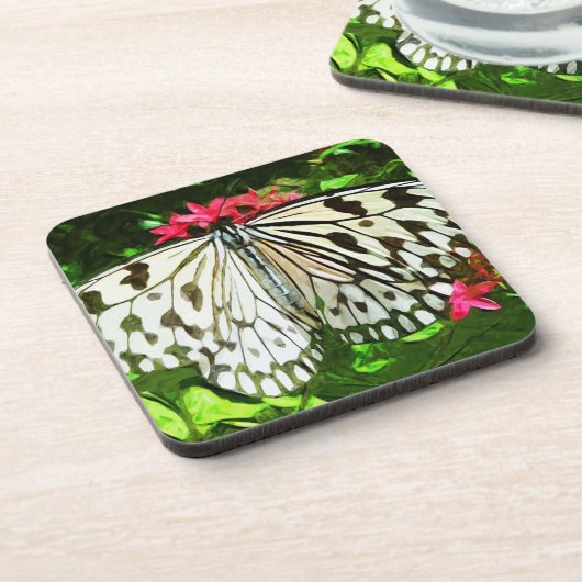 Abstract impressionisme met papieren vlindervlinde onderzetter (Linkerzijde)