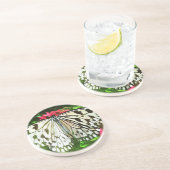 Abstract impressionisme met papieren vlindervlinde zandsteen onderzetter (Zijkant)