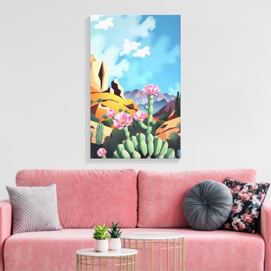 Abstract Impressionist Southwest Desert Cactus Canvas Afdruk (Insitu (Woonkamer))